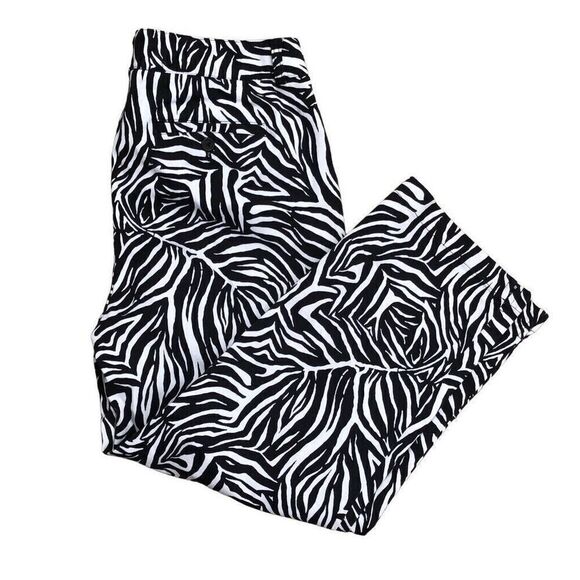 JONES NEW YORK SPORT Size 14 Women's Pants Cropped Relaxed Fit Black White Print - Picture 1 of 8